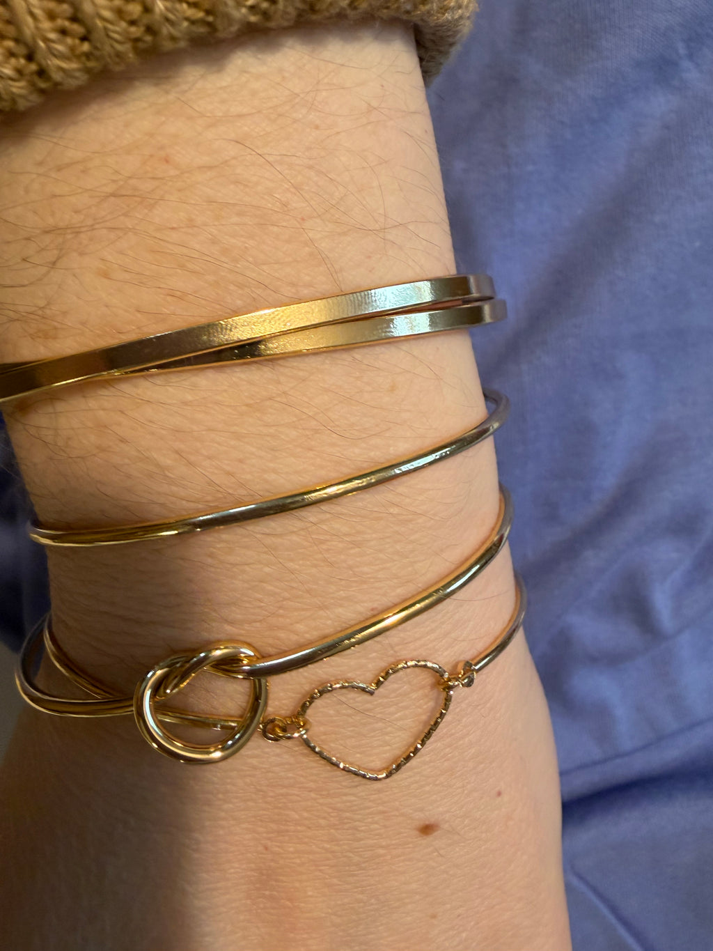 Vintage Gold Heart Love Bangle Bracelet Set