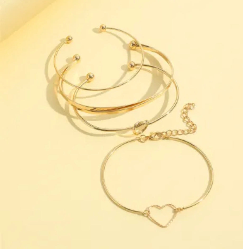 Vintage Gold Heart Love Bangle Bracelet Set